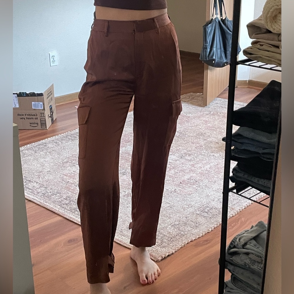 Babaton Brown Satin Cargo Pants